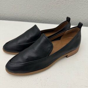 Susina Kellen Almond Toe Loafers Black Leather Slip On Shoes Size 7